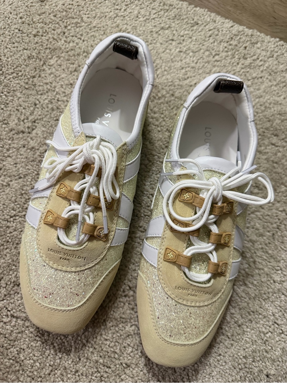 Louis Vuitton Women's Cream & White Glitter Sneakers